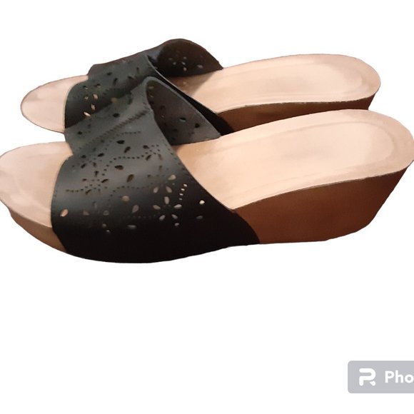 Forever 21 Shoes - Forever black perforated laser cut wedge mule sandal